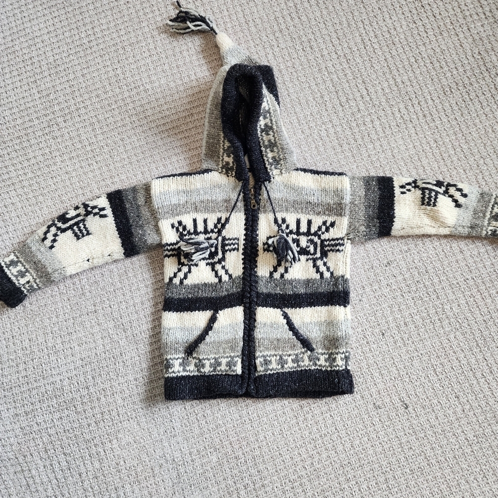 Hand Woven Aztec Knit Zip Down Jacket Size 4